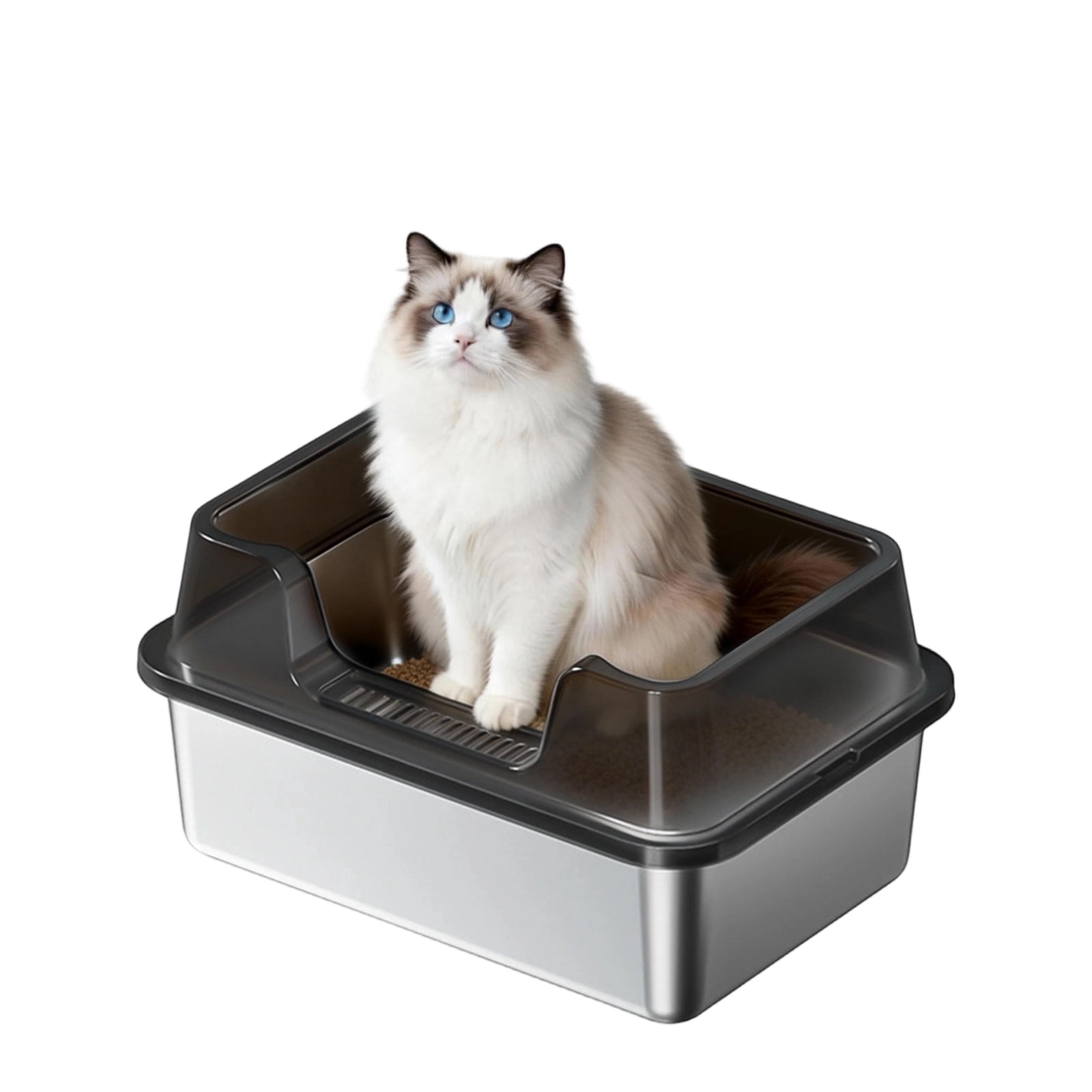 Odor Resistant Stainless Steel Litter Box - High Sides for Scatter Control, Non-Stick Surface for Multiple Cats & Rabbits