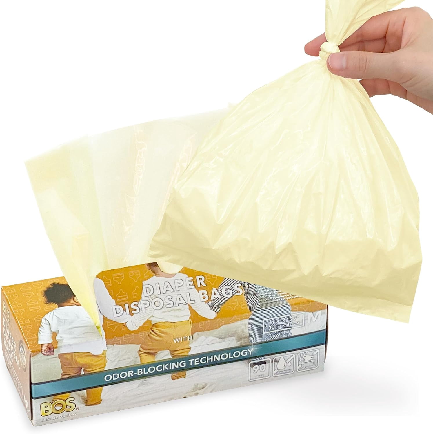Odor-Sealing Dirty Diaper Trash Bags - Disposable Bags - Scent & Smell Free - 90 Count (Medium)