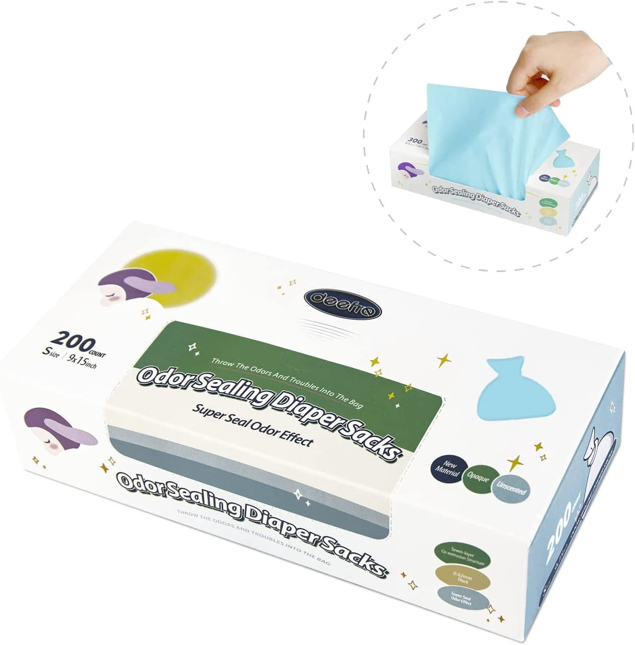 Odor Sealing Disposable Diaper Bags, 200 Count, Blue, Large acity, Unscented Diaper Trash Bags, Safety, Multiple Specifications, Wide Application, Easy to Use