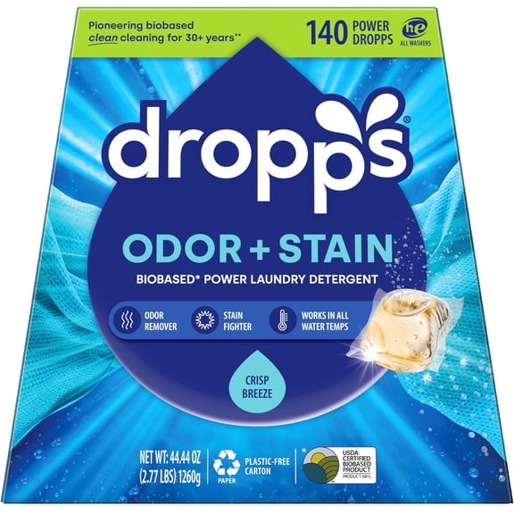 Odor & Stain Laundry Detergent Pods, Crisp Breeze (140 Count) - Powerful Laundry Pods | Complete Clean Laundry Soap | Fights Odors & Stains | Clean Ingredients | Plastic Free Packaging