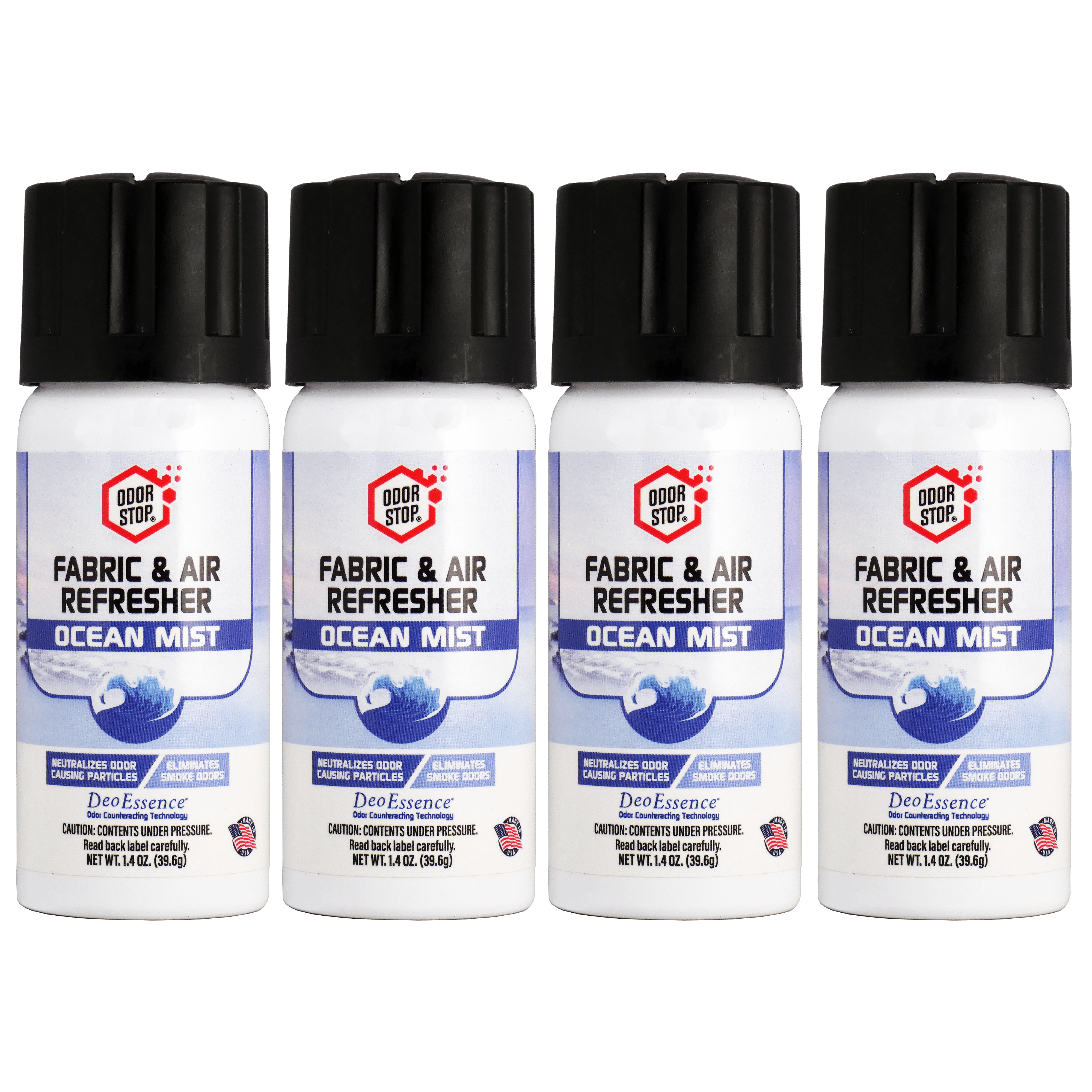 Odor Stop 4pk Fabric & Air Refresher Ocean Mist 1.4 oz with DeoEssence