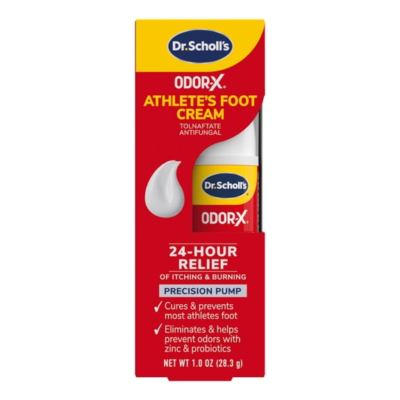 Dr. Scholls Odor-X Athlete's Foot Antifungal Cream Treatment - 24 Hour Itching & Burning Relief, Treats Athletes Foot, Easy Use Precision Pump, Helps to Eliminate & Prevent Odors, Foot Health, 1 oz