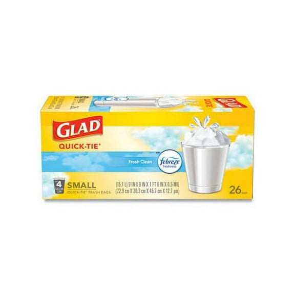 OdorShield Quick-Tie Small Trash Bags 4 gal, 0.5 mil, 8" x 18", White, 156/Carton