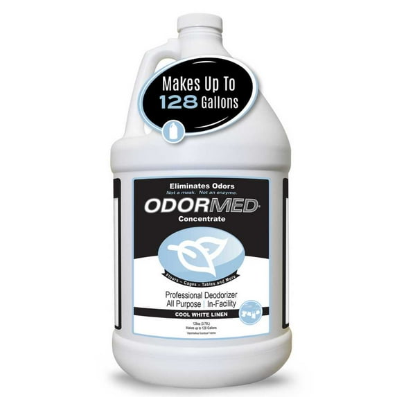 Odorcide Odor Eliminator Concentrate Cool White Linen 1 Gallon – Pet Odor Eliminator for Strong Odor on Floors, Walls, Cages & More – All-Purpose Carpet Deodorizer (OMED-WL)