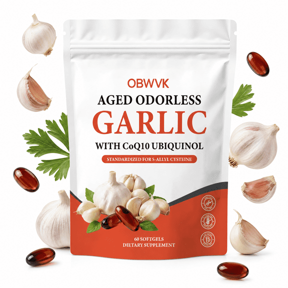 Odorless Aged Garlic Extract Softgels 1,200mg Per Serving with CoQ10 & Vitamin K2 for Heart & Circulation Support, Non-GMO, 60 Count