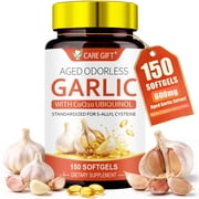 Odorless Aged Garlic Extract Softgels, 150 Softgels, Odorless Garlic Supplements 600mg Aged Garlic Extract Per Serving | With CoQ10 Ubiquinol & Vitamin K2 MK-7 | 75 Days Supply