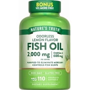Odorless Fish Oil 2000mg | 110 Softgels | Omega 3, Burpless Supplement | by Nature's Truth