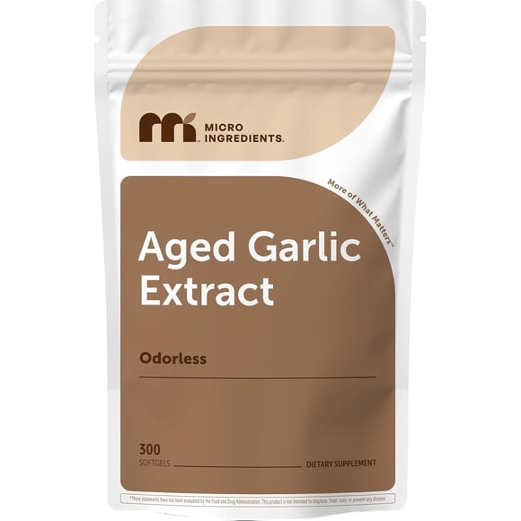 Micro Ingredients Odorless Garlic, 300 Softgels | 2 Years Aged Garlic Extract, Grown Allium Sativum Bulb