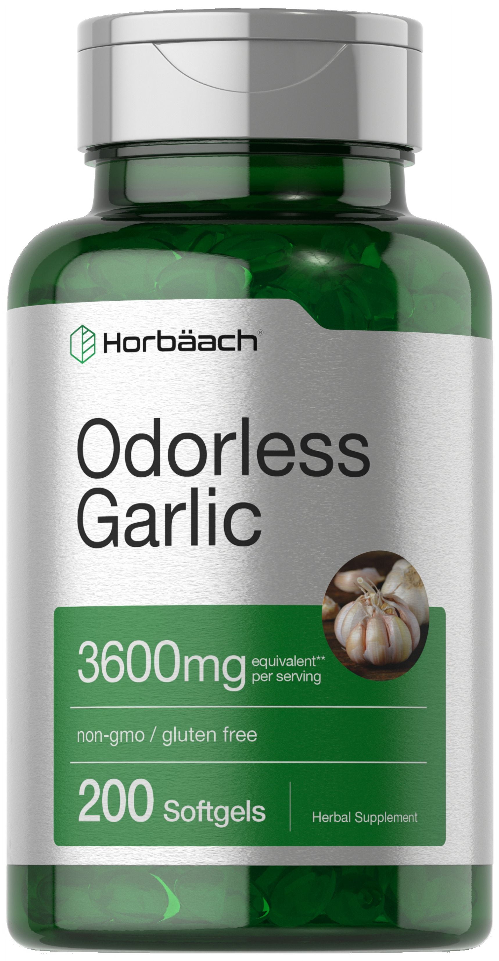 Odorless Garlic | 3600 mg | 200 Softgels | Potent Garlic Extract | by Horbaach