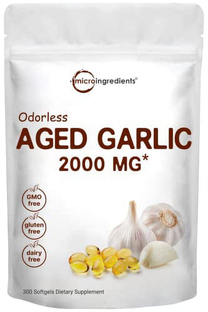 Odorless Garlic Pills 2000mg Servings, 300 Softgels 24 Month Aged