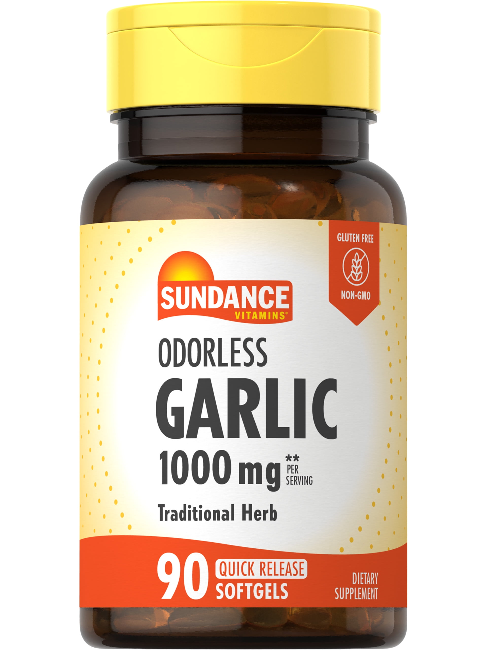 Odorless Garlic Softgels | 1000mg | 90 Count | Non-GMO and Gluten Free Supplement | By Sundance