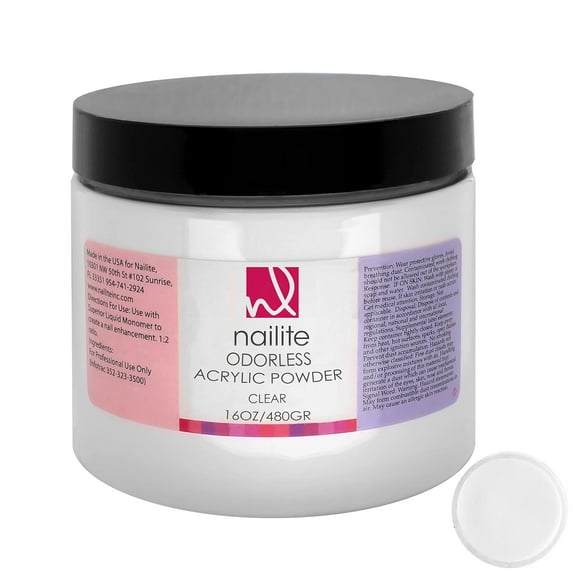 Odorless – Professional Acrylic Powder for Nail Extension System, Resistant, Long-Lasting, EMA Formula and Non-Yellowing Effect – Clear (16 Oz.)
