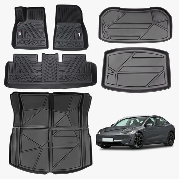 Odorless TPE Floor Mat Fits for Tesla Model 3 2023-2025 6 PCS Waterproof Duty-Proof Fully Surrounded Floor Liner Protection Foot Pad