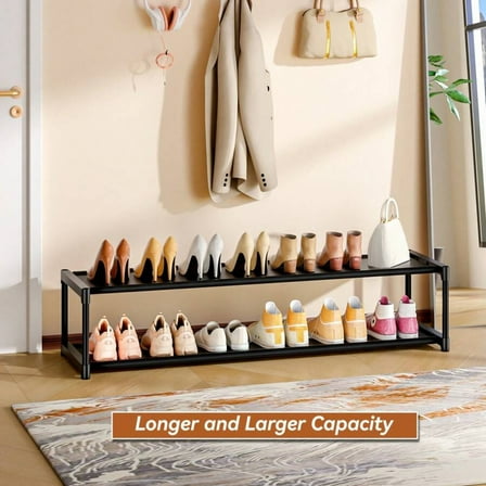 odorsTT Shoe Rack 2 Tier Long Shoe Organizer,Sturdy Shoe Rack for Closet,  Entryway，Shoe Holder Space Saving Shoe Shelf Stand