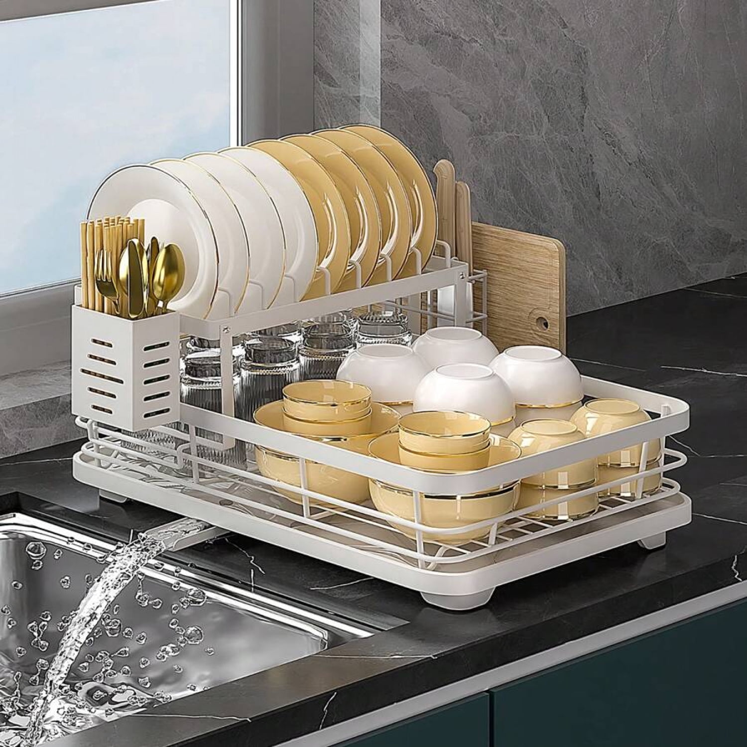 OdorsTT2-Tier White Dish Drying Rack With Removable Drainage, Moisture ...