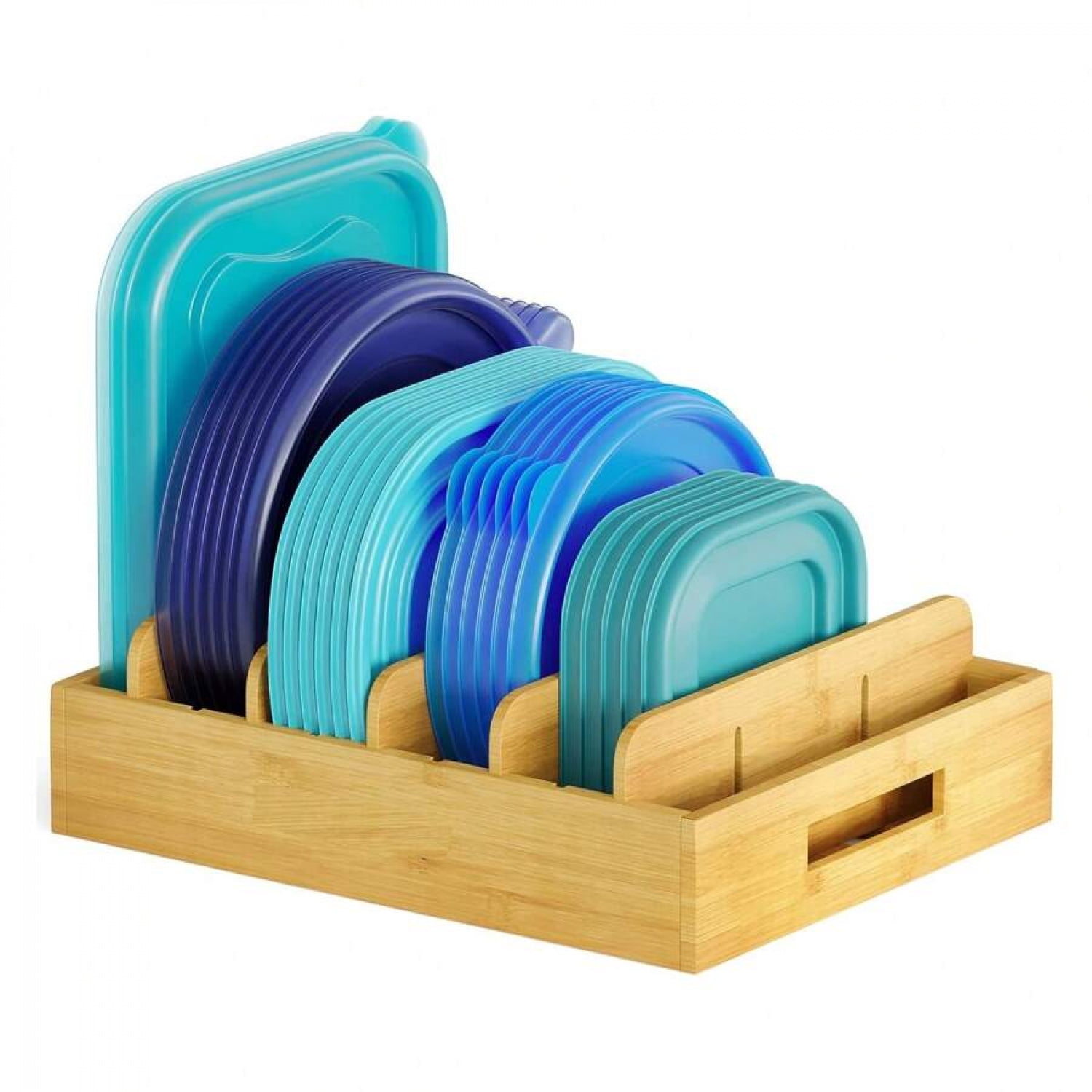 View of OdorsTTKitchen Pantry Lid Holder With Bamboo, Adjustable Dividers For ...