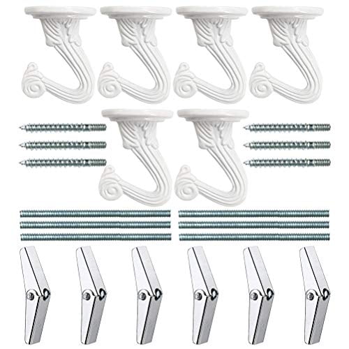 Odowalker 6 Sets Ceiling .. Hooks White Heavy Duty .. Swag Hooks with Steel .. Screws Bolts and