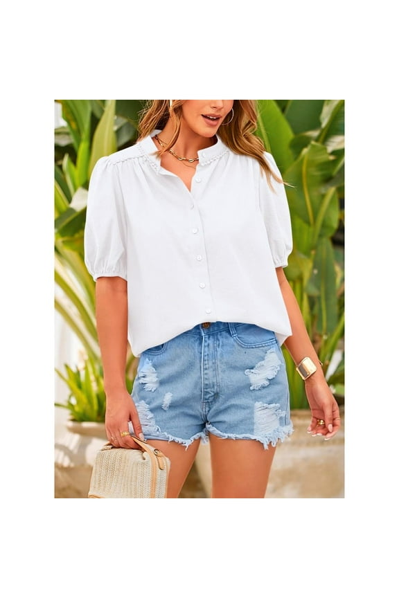 Peplum Tops for Women V Neck Babydoll Blouses 3/4 Sleeve Casual Shirts