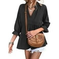 thumbnail image 1 of Odsufo Peplum Tops for Women V Neck Babydoll Blouses 3/4 Sleeve Casual Shirts, 1 of 10