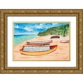 thumbnail image 1 of Odum, Jan 24x17 Gold Ornate Wood Framed with Double Matting Museum Art Print Titled - Canoes on the Beach, 1 of 4
