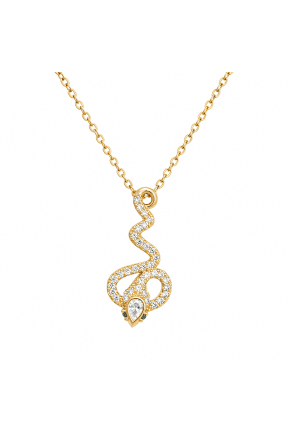Crystal Snake Pendant Necklace, Gold-Tone Stainless Steel, 16-24 Inch Adjustable Chain (L)