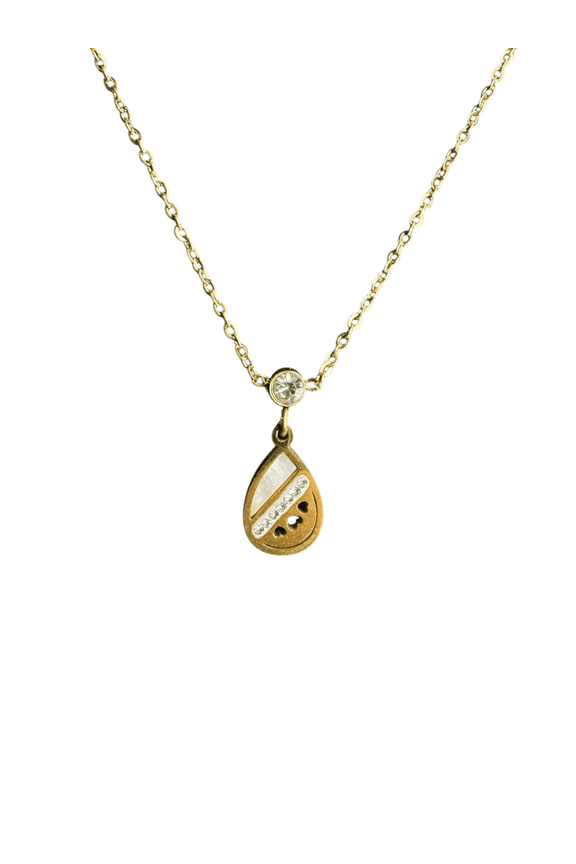 Gold-Tone Crystal Pendant Necklace, Adjustable Chain, Modern Design (I)