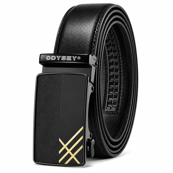 Odysey Men's Genuine Leather Ratchet Dress Black Belt – Automatic Buckle Adjustable Waist (BLK11) 28"-32"