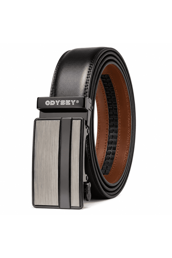 Men's Reversible Leather Belt – Black/Brown 2-in-1 Dress Belt, Cut-to-Fit Adjustable 28"-40" Waist (R1)
