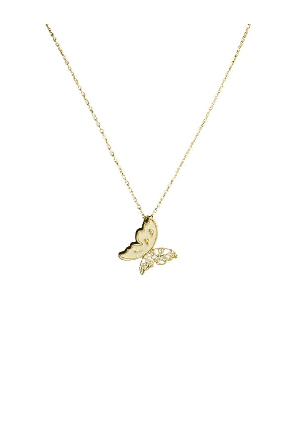 Modern Angel Pendant Necklace, Gold-Toned Chain with Crystal Accents, Adjustable Length (BBF Big Butterfly)