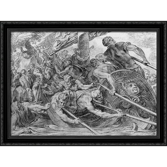 Odysseus Lands at Beach of Hades 36x28 Large Black Ornate Wood Framed Canvas Art by Theodoor van Thulden