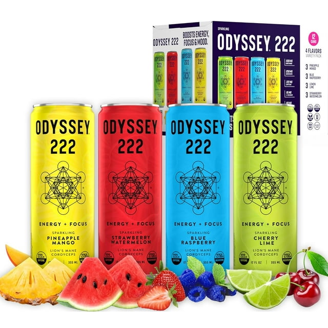 Odyssey 222 Energy Drink, Pre Workout, 222mg Caffeine, Clean Energy