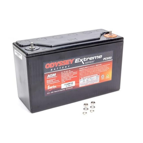 Odyssey Battery ODYPC950 12V AGM Extreme Series Battery with 500 Cranking Amp & 0.375 in. Stud Terminals - 9.80 x 3.8 x 6.1 in.