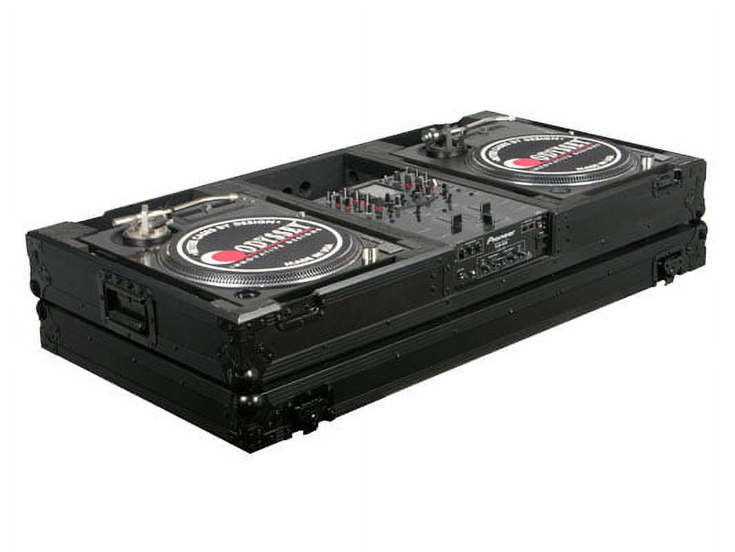 BLACK LABEL DJ COFFIN W/WHLS FOR 2 TURNTABLES IN BATTLE POSITION & A 10" FORMAT DJ MIXER