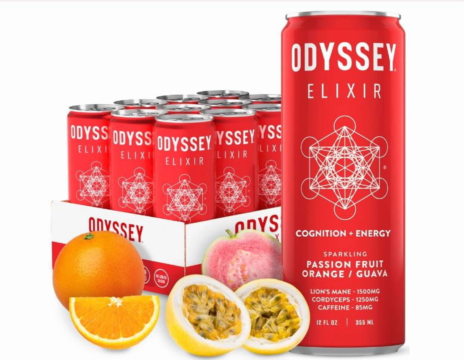Odyssey Elixir & Sparkling Energy Drink - 85mg Caffeine (Passion Fruit Guava) (1 2 Cans)