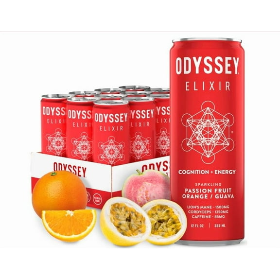 Odyssey Elixir & Sparkling Energy Drink - 85mg Caffeine (Passion Fruit Guava) (1 2 Cans)