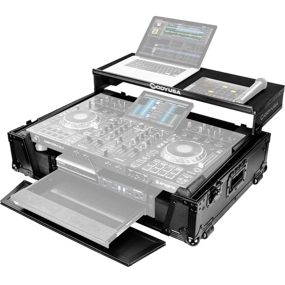 Odyssey FZGSPRIME4W2BL Prime 4 DJ Controller Flight Case w Laptop Shelf
