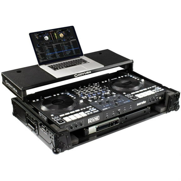 Odyssey FZGSRANE4W1BL 1U Flight Case with Glide Style Laptop Platform and Wheels for Rane Four Controller - Black Label