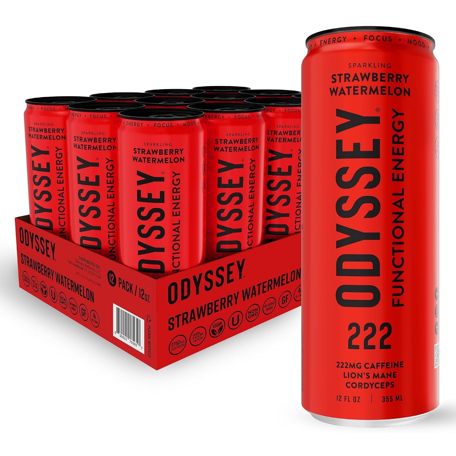 Odyssey Functional Energy Drink, Strawberry Watermelon, 222mg Green Tea ...