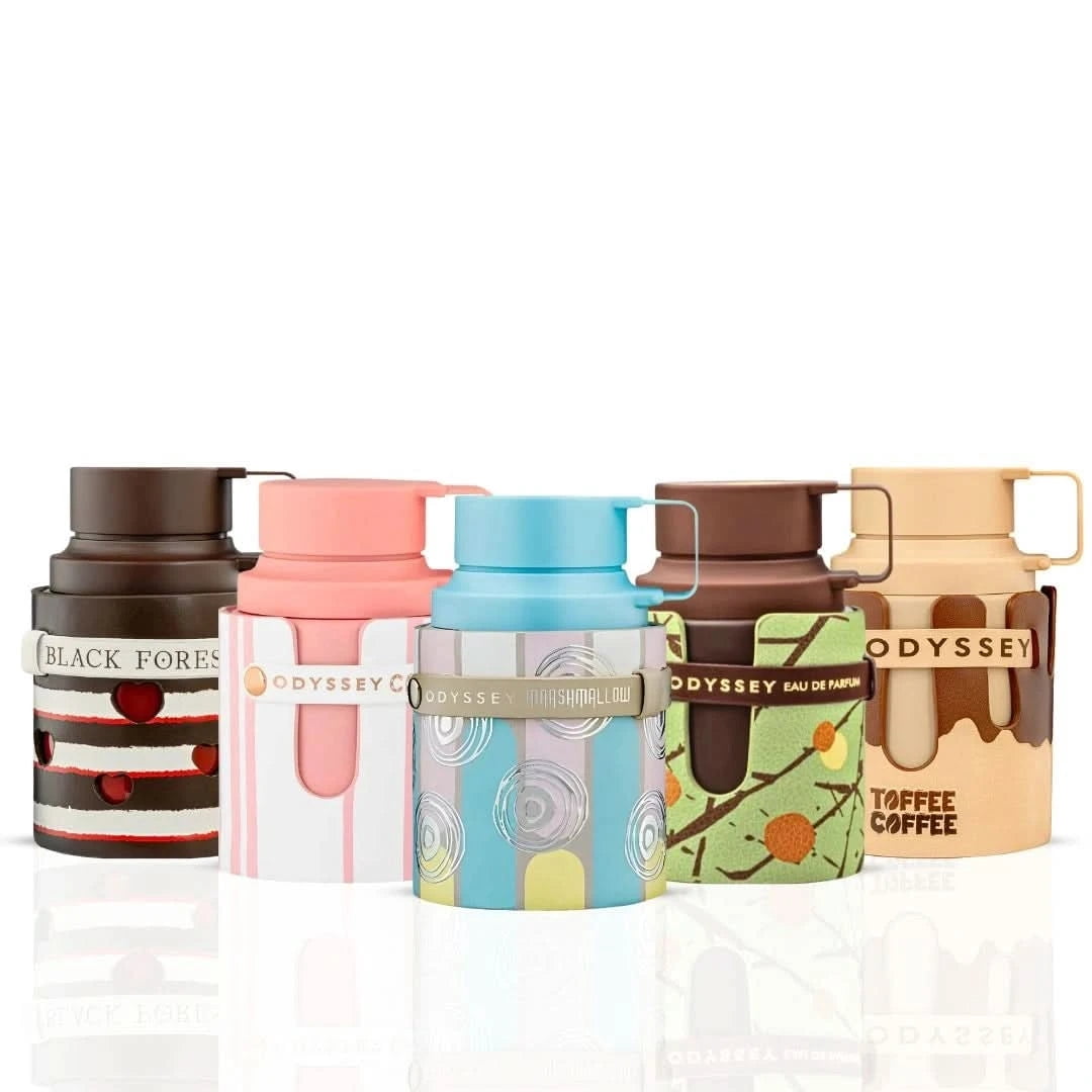 Odyssey Marshmallow, Odyssey Candee, Odyssey Dubai Chocolat, Odyssey Toffee Coffee & Odyssey Black Forest Eau de Parfum Spray 100ml (3.4 oz) by Armaf (Bundle)