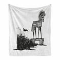 thumbnail image 1 of Odyssey Soft Flannel Fleece Blanket, Woodcut Inspired Expressionist Image of Greek Trojan Horse and Walking Men, Cozy Plush for Indoor and Outdoor Use, 50" x 60", Charcoal Grey White, by Ambesonne, 1 of 6