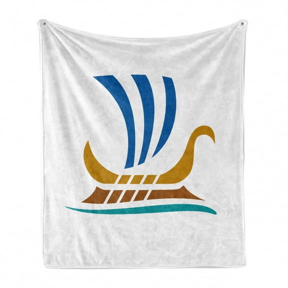 Odyssey Soft Flannel Fleece Throw Blanket, Simplistic Design Colorful Greek Ship Sign, Cozy Plush for Indoor and Outdoor Use, 50" x 70", Sea Green Ginger, by Ambesonne