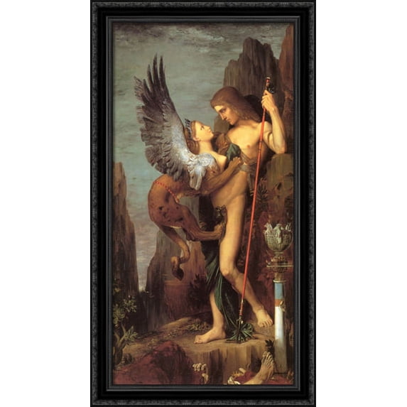 Oedipus and the Sphinx 22x40 Large Black Ornate Wood Framed Canvas Art by Gustave Moreau