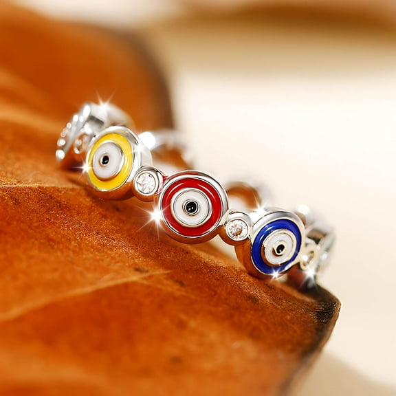 Oefntac up to 40% off Gifts Ring Ring for Women 925 Silvery Blue Hamsa Evil Eyes Enamel CZ Rings Dainty Turkish Greek Colorful Eyes Ojo Rings Protection Jewelry Size 6 to 10