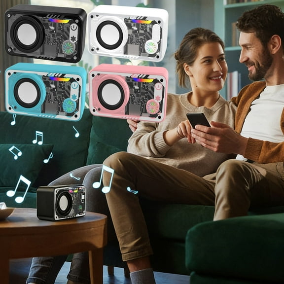 Oefntac Bluetooth Speaker Mini Bluetooth Speaker Transparent Mechanical Desktop RGB Colorful Light Wireless Portable Compact Subwoofer Mobile Outdoor Audio Music