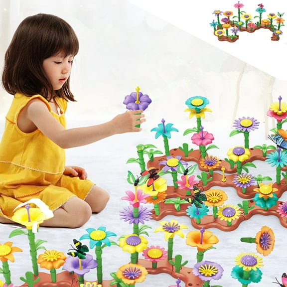 Oefntac Boys Toys Age 4-6 Children's Variety Garden World Assembling Garden Building Blocks Set DIY Intellectual Flower Arrangement Assembling and Building Toys