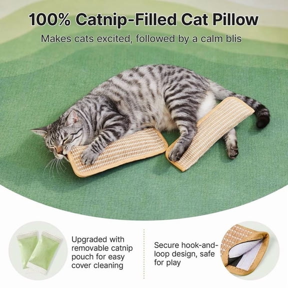 Oefntac Catnip Toy Interactive Catnip Chew Toy Scratch Pad for Cats Sisal Fabric Cat Molar Pad Kicker Stress-Relief Durable Double Layer Clean Teeth Fun