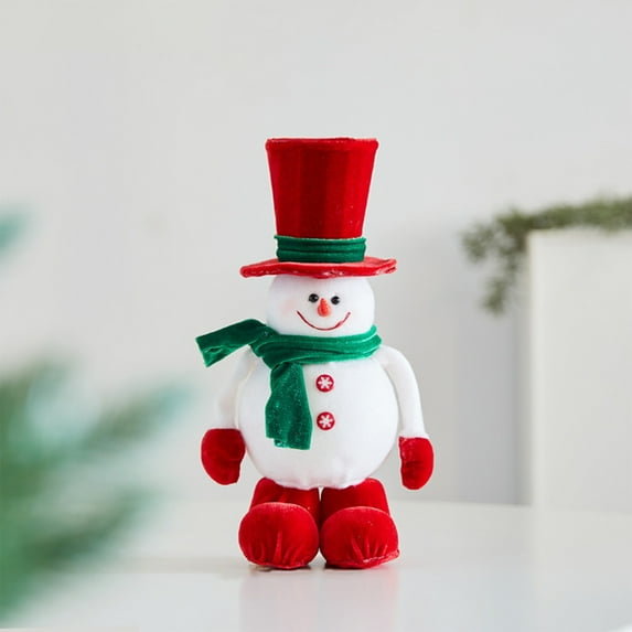 Oefntac Christmas Decor Christmas Velvet Red Hat Snowman Figurine 12in Tabletop Multicolor Polyester Scenic Arrangement Home Centerpiece