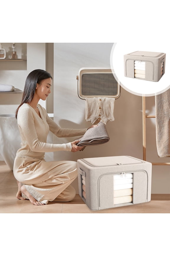 Clothes Storage Box 24L Clothes Storage Box Double Window Thickened Fabric Storage Box T Shirt Storage Moving Packing Organizer Waterproof