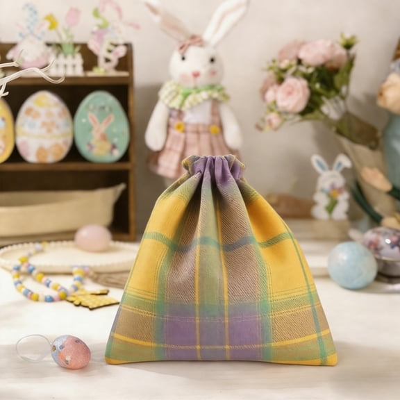 Oefntac Easter Decorations Candy Storage Bag Dustproof Drawstring Pocket Bundle Small Gift Treat Bag Bunny Pattern for Party Kids Daily Accessories Portable Organizer