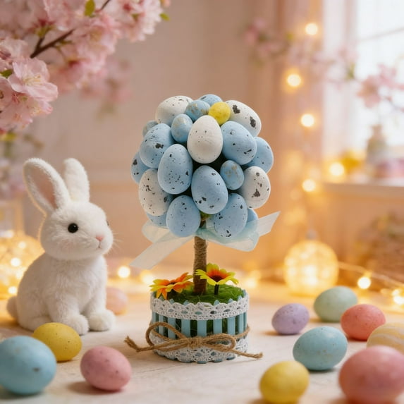 Oefntac Easter Decorations Easter Egg Tabletop Decoration,Speckled Flowerpot Ornament,Realistic Foam Plants,Spring Holiday Centerpiece,Pink Blue